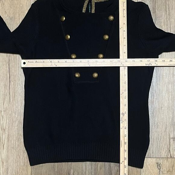 VTG LRL Lauren Jeans Womens L P Military Goldcrest Button Sweater Black Nautical - Picture 7 of 7